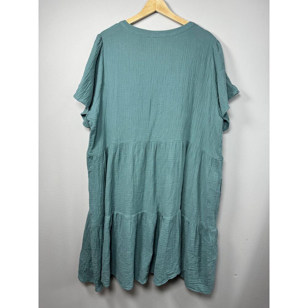Lucky Brand Women's Dress Blue Green Tiered Short Midi Cotton Gauze Pockets 1X - Picture 8 of 11